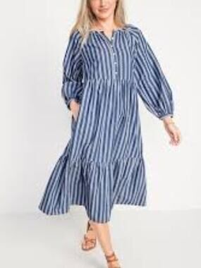 Old Navy Blue & White Striped Tiered Midi Dress - Size S - Like New